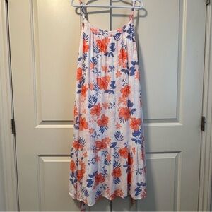 NWT GAP Sleeveless Floral Midi Sundress White Coral Blue Ruffled Skirt Sz XL